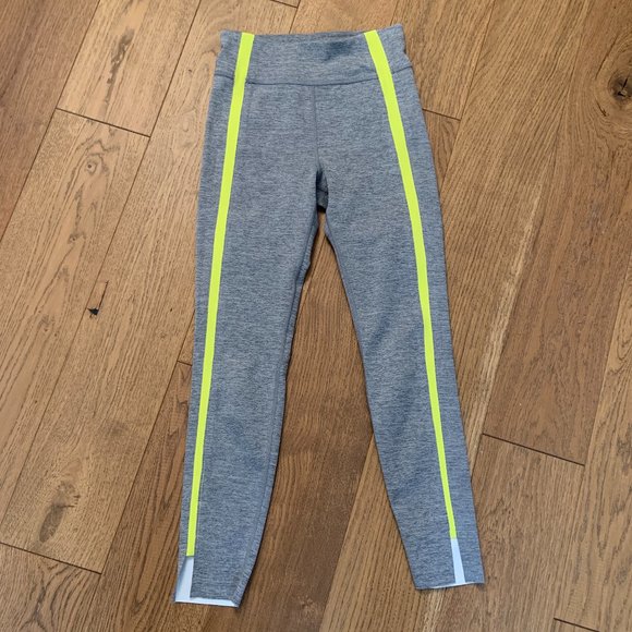 Zyia Grey Neon Yellow Racing Stripe High Rise Luxe Leggings Size 2 - Picture 2 of 13